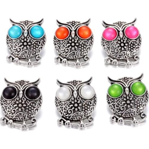 6pcs/lot New Snap Jewelry Animal Owl 18mm Metal Snap Buttons for DIY Snap Bracelets for Women Charms Jewelry