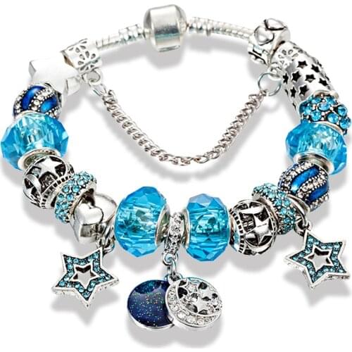 ANNAPAER Fashion New Star Charm Bracelets & Bangles for Women Blue Crystal Beads Fit Original Bracelet DIY Jewelry gift B17043