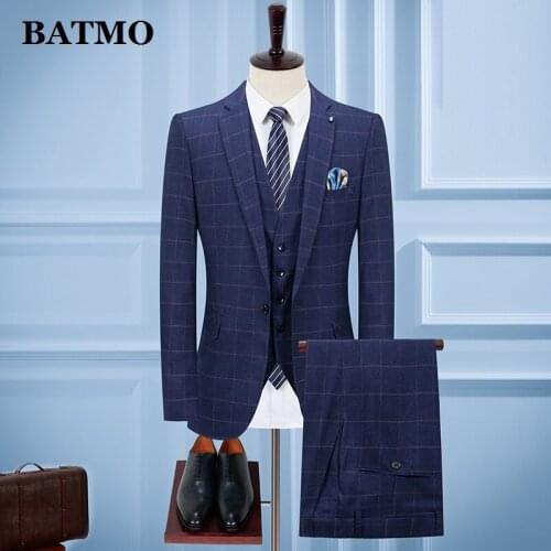 BATMO 2021 new arrival spring high quality plaid suits men,wedding dress ,plus-size S-XXXL 9922