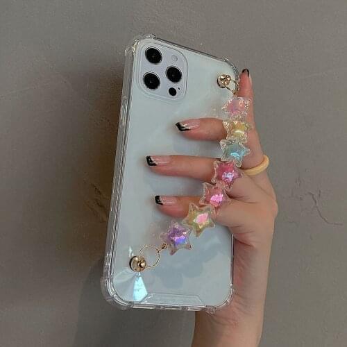 Luxury Rainbow Wrist Chain Case For Samsung S20FE S21U S20Plus S10Plus Note9 Note8 S9Plus A21S Transparent Glitter Stras Cases