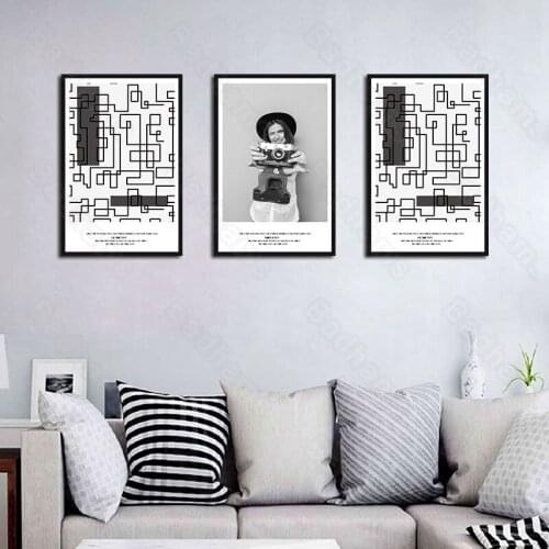 Living Room Decorative Painting Sofa Background Wall Triple Combination Black and White Paintings Modern Minimalist Mural