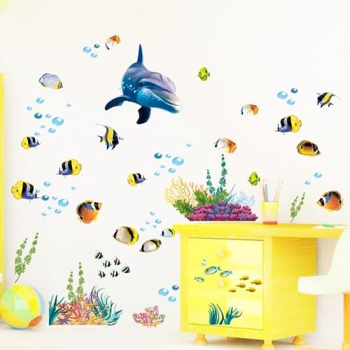 Decorative underwater dolphin ocean Fish Home decor Kitchen Bathroom washroom decorations vinyl wall stickers sticker decal