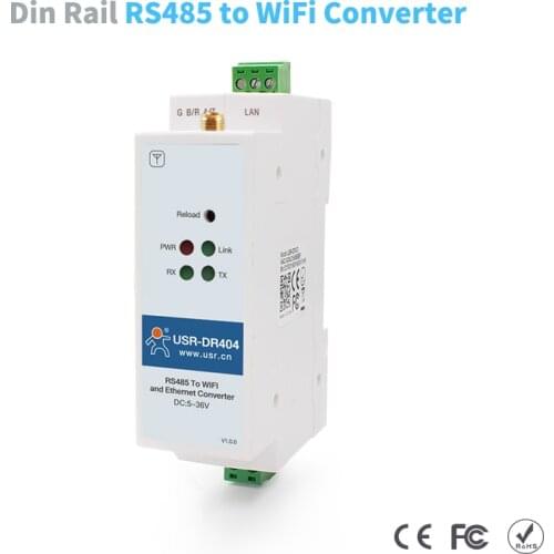 Din Rail RS485 to WiFi Converter Serial Wireless Wifi RJ45 Ethernet Server Support TCP UDP Network Protocols Industrial Module