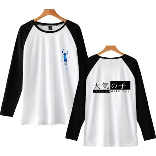 T-Shirt Men New Long Sleeve O-Neck T Shirt Japanese anime weather son print Men Brand Clothing Fashion Patchwork Cotton Tee Tops