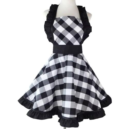 CottonRetro Cotton Plaid skirt Womens Blouse Simple Bandage Advertising Apron Womens Home Kitchen Supermarket Overalls