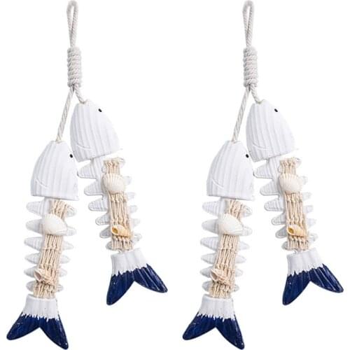 2Pcs Nautical Wall Hanging Ornament Mediterranean Style Wall Art Wood Fish Decoration for Home Wall Decor Hanger Crafts