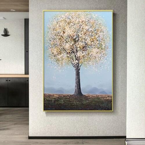 Heavy Textured Tree Oil Painting Pure 100% Hand Painted Unframed Canvas Wall Art Acrylic Artwork Image Painting For Living Room