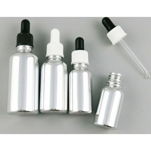 Refillable Silver glass essential oil bottle with Plastic dropper 1oz 5ml 10ml 20ml 50ml 100ml glass essential oil containe