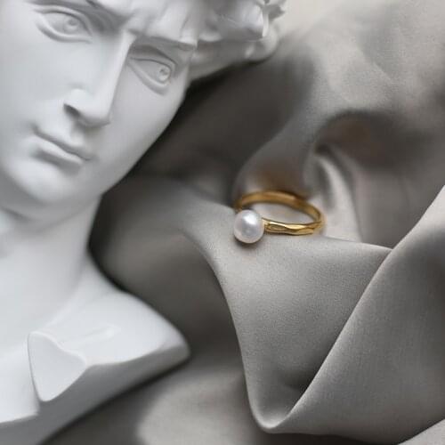 MODAGIRL Vintage Jewelry Single White Freshwater Pearl Ring Stainless Steel Gold MIDI Finger Ring Women