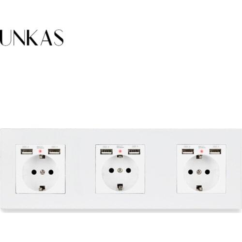 UNKAS EU Standard Wall Socket With 6 USB Charge Port For Mobile Hidden Soft LED Indicator PC Plastic Panel 258*86MM