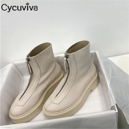 New Black Leather Chelsea Boots Women Chunky Heels Front Zipper Short Boots Cowboy Platform Ankle Boots For Women Botas de mujer