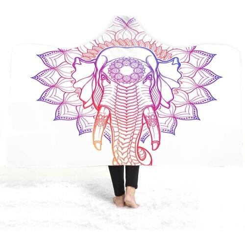 Elephant 3d Printed Hooded Blanket Adult Colorful Child Sherpa Fleece Wearable Blanket Microfiber Bedding