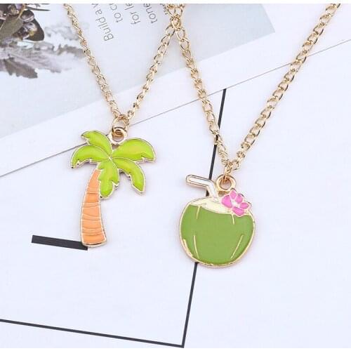 DIY Colorful Coconut Tree Necklace For Women Girls Cute Plant Coco Pendant Necklace Choker Lovely Jewelry Child Gifts Collares