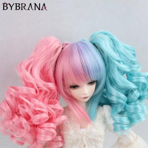 Bybrana BJD Wig For 1/3 1/4 1/6 Double Gradient Ponytail Curly Hair For Doll