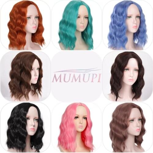 Synthetic Short Bob Wavy Lolita Wig Middle part Pink Blue Black Hair Wigs for Women Daily Party hair extension