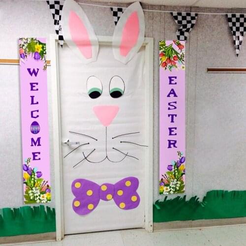 Happy Easter Deco For Home Welcome Easter Banner Outdoor Bunny Easter Eggs Rabbit Wooden Ornaments Easter Party Supplies Gifts