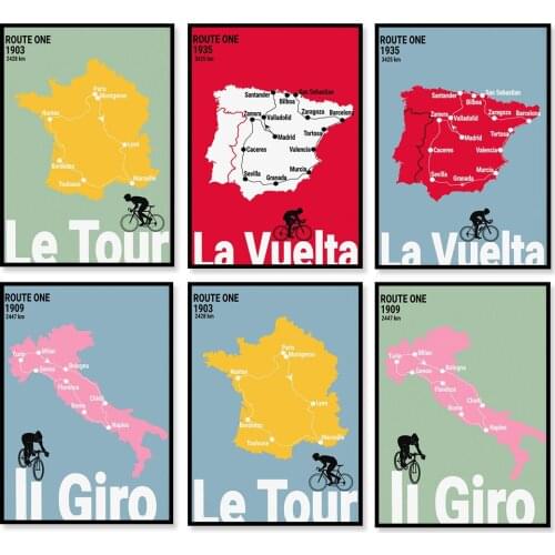 Canvas Print Poster Cycling print , Grand Tour route maps, Gift for Cyclist Home Decor Artwork