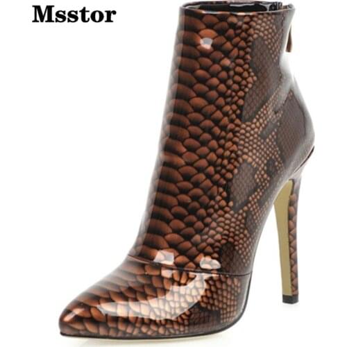 Fish-scale Pattern Sexy Boots Zipper Pointed Toe Mixed Colors Fashion Party Women Ankle Boots Short Plush Winter Women Shoes