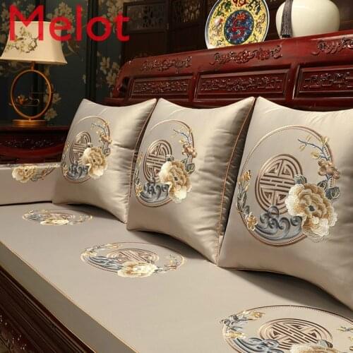 Sofa Cushion with Backrest Chinese Solid Wood Furniture Cushion Arhat Bed Cushion Thickened Non-Slip Five-Piece Set
