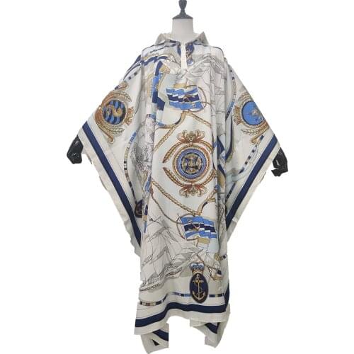 Causal 2021 Middle East High Collar Printed Bohemian Silk BouBou Dresses For Lady Dashiki African Muslim Silk Abaya Kaftan Dress