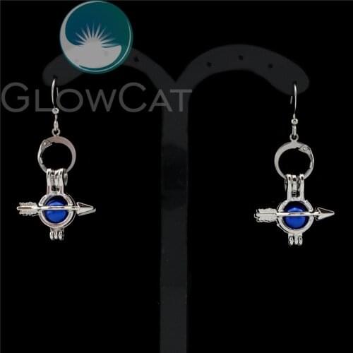 R-KE603 Arrow Round Dangle Earrings Beads Pearl Cage Locket Drop Earring Women Girl Nightclub Evening Party Ear Jewelry