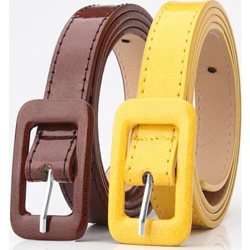 Candy Color Metal Buckle Thin Casual Belt For Women , Leather Belt Female Straps Waistband For Apparel Accessories