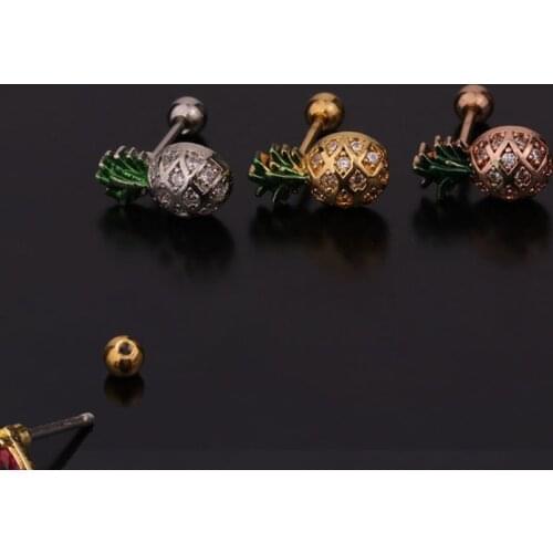 1 PCS Trendy Cute Little Pineapple Shape Mirco Pave CZ Ear Studs Cuff Earrings Small Color Zircon Helix Studs Ear Earrings