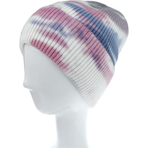 Unisex Winter Autumn Warm Keeping Tie-dye Ribbed Dome Knitted Hat Sports Cap
