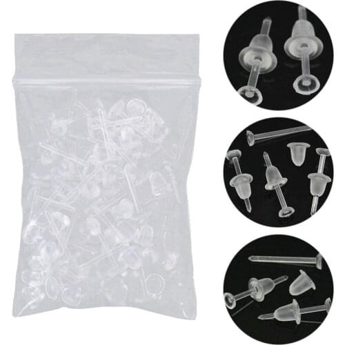 50Pcs/Set Unisex Clear Plastic Earring Post Ear Pins Backs DIY Jewelry Accessory Stud Earring Sets For Women Jewelry/Girls Jewel