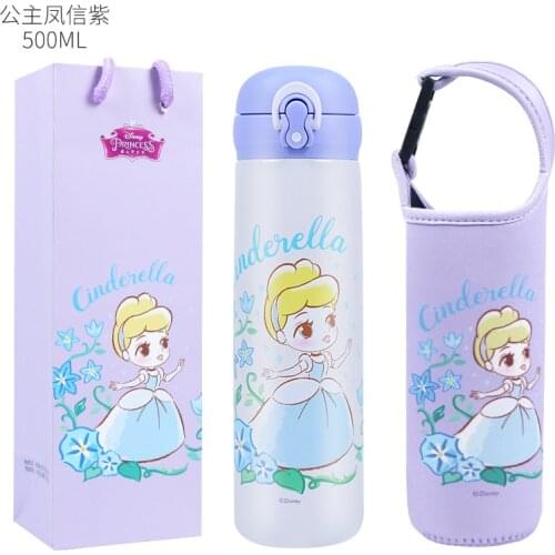 Disney girls thermos 316 stainless steel princess cup Gift Pack student warm cup 500ml with cup set girls water cup