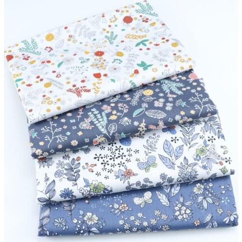 Navy Floral Printed Twill Cotton Fabric For DIY Patchwork Quilting Tissue Handwork Cloth Sewing Baby Sheets Dress Home Textile