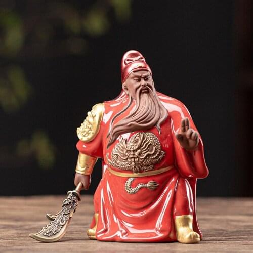 Tea Pet Ornaments Guan Gong The Lost Bladesman Meiji Wenwu The Lost Bladesman with Knife Purple Tea-Soaked Tea Pet Buddha