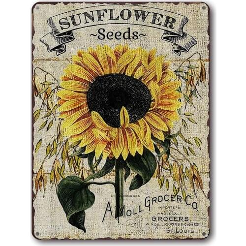 Goutoports Vintage Sunflower Tin Signs Sunflower Seeds Farmhouse Home Wall Decor Metal Signs 7.9x11.8 Inch