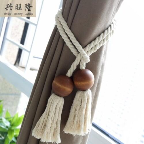 XWL 1Pair Curtain Hanging Belt Wood Ball Tassel Fringe Cotton Ropes Window Curtain Accessories Strap Tiebacks Buckle Bandage