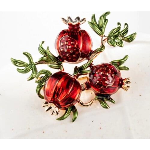 Red Enamel Pomegranate Brooches For Women Alloy Fruits Casual Weddings Brooch Pins Gifts