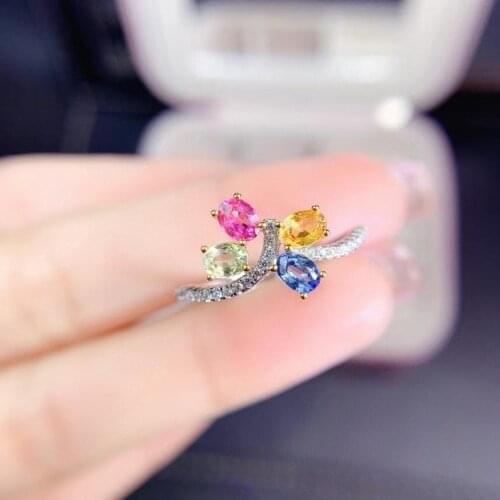 Luxurious Elegant bowknot Natural Multicolor sapphire Ring S925 Silver Natural Gemstone Ring Womens girl party gift jewelry