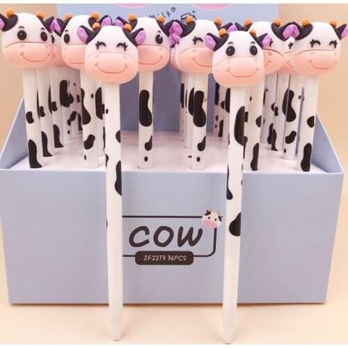 2pcs Kawaii Animal Gel Pen Cute Cows Cartoons Silicone Head Student Press 0.5mm Pen Black Ink School Stationery Supplies