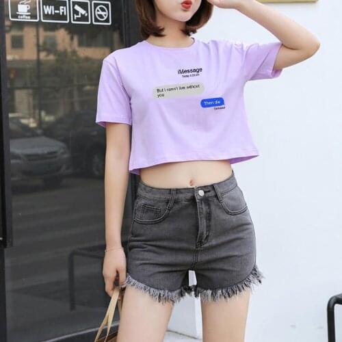 2020 Black Print Female T Shirt Women Short Sleeve Crop Top Cute O-Neck T Shirt Women Casual T-shirt Clothing Shirts for Girls