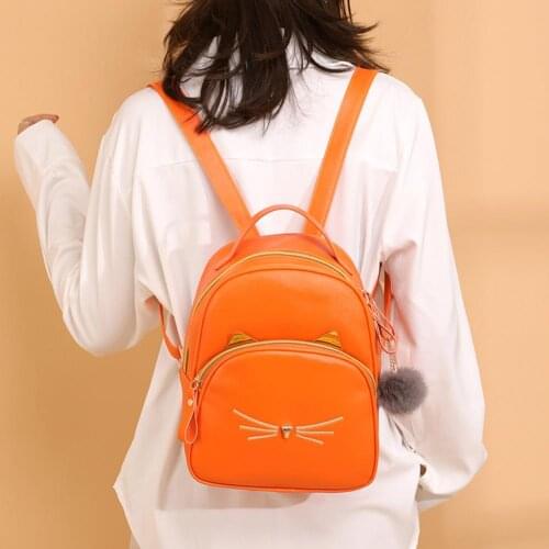 2021 New Teenagers Backpack PU Leather Daily School Bags Girl Cute Cartoon Cat Square Satchel Light Small Shoulder Bag