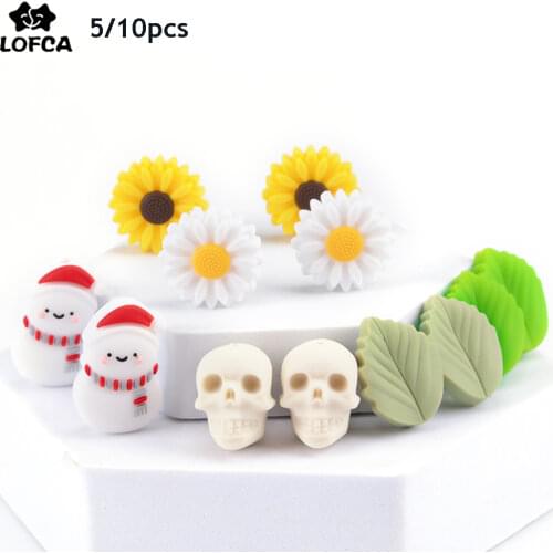 Leaf 5pcs/10pcs Silicone Beads Leaves&Daisy Teether Baby Sunflower Cartoon BPA Free For Baby Necklace Accessor Teething Toys