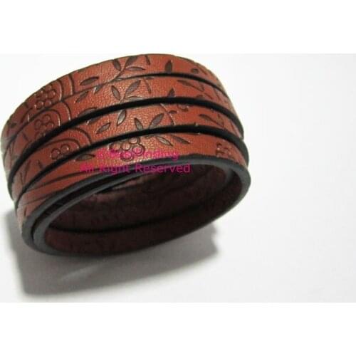 5x2mm Brown engrave lavender leather cord 5mm Flat leather cord