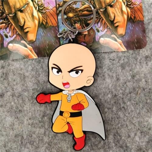 Anime One Punch Man Keychain PVC Double Side Key Chain Cartoon Figure Key Ring Kid Trinket Gift Key Holder