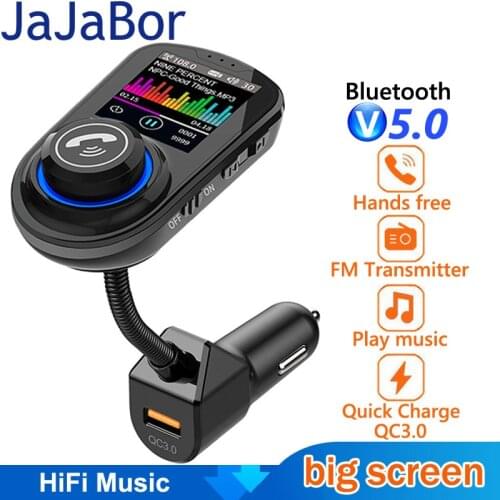 JaJaBor Bluetooth Car Kit 1.8 inch Color LCD Screen QC3.0 Car Charger Handsfree FM Transmitter Bluetooth 5.0 Car MP3 Player