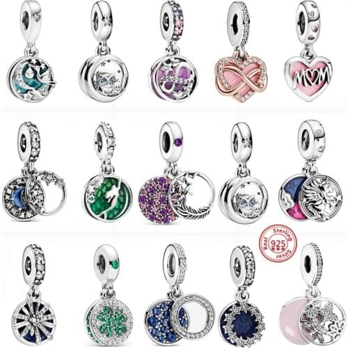 New Original 925 Silver Star Moon Branch Double Dangle Charm Beads Fit Pandora Charms Silver 925 Bracelet For Women DIY Jewelry