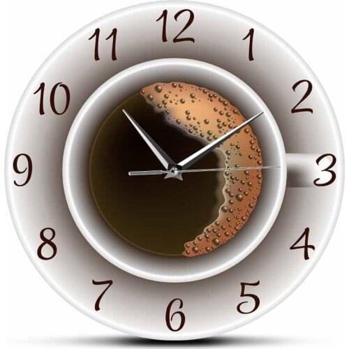 Cup of Coffee with Foam Decorative Silent Wall Clock Kitchen Decor Coffee Shop Wall Sign Timepiece Cafe Style Hanging Wall Watch