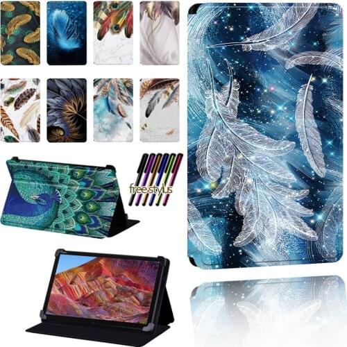 Tablet Case for Huawei MediaPad M1 / M2 / M3 / M5 /M6 Feather Series Pattern Anti-fall Adjustable Size Protective Cover+pen