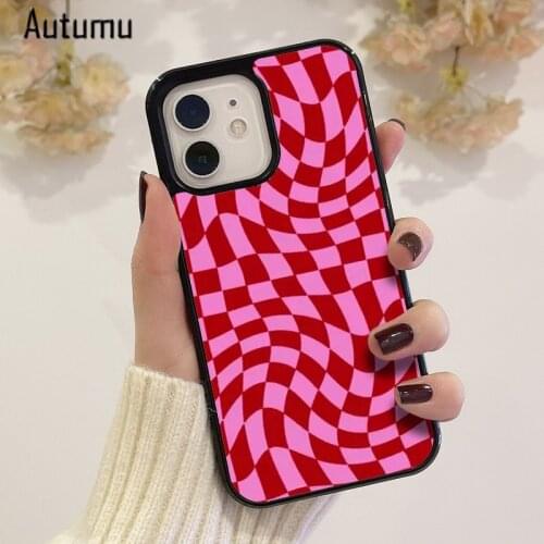 Phone Case for iPhone 12 mini X XS XR 11 Pro Max SE 2020 5 6S 7 8 Plus SamsungS9 S10 S20 S21 Crazy Checkers Pink trendy Cover