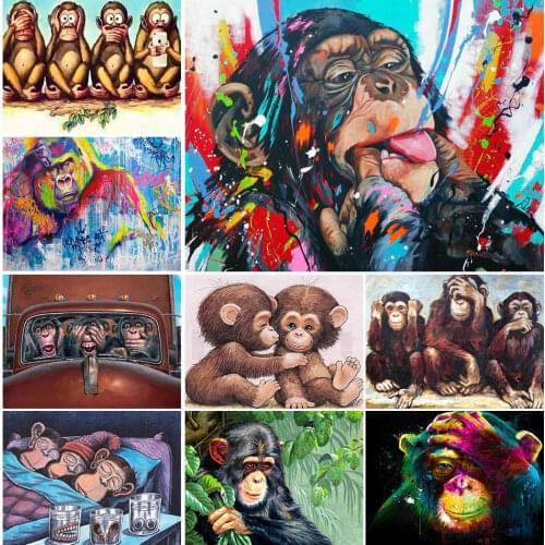 DIY Diamond Painting Monkey Cross Stitch Kits 5D Diamond Embroidery Animals Mosaic Picture of Rhinestones Home Decor