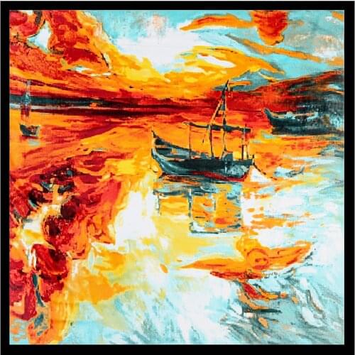 Oil painting sea ship Square Scarf Brand Luxury Silk Women Scarf Bandana Headband Fashion Hijab Neckerchief For Ladies Kerchief