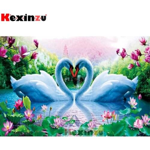 KEXINZU 5D DIY Full Square Drill Diamond Painting -Love swan flower- 3d Mosaic Diamond Embroidery Wedding Room Decoration K0011